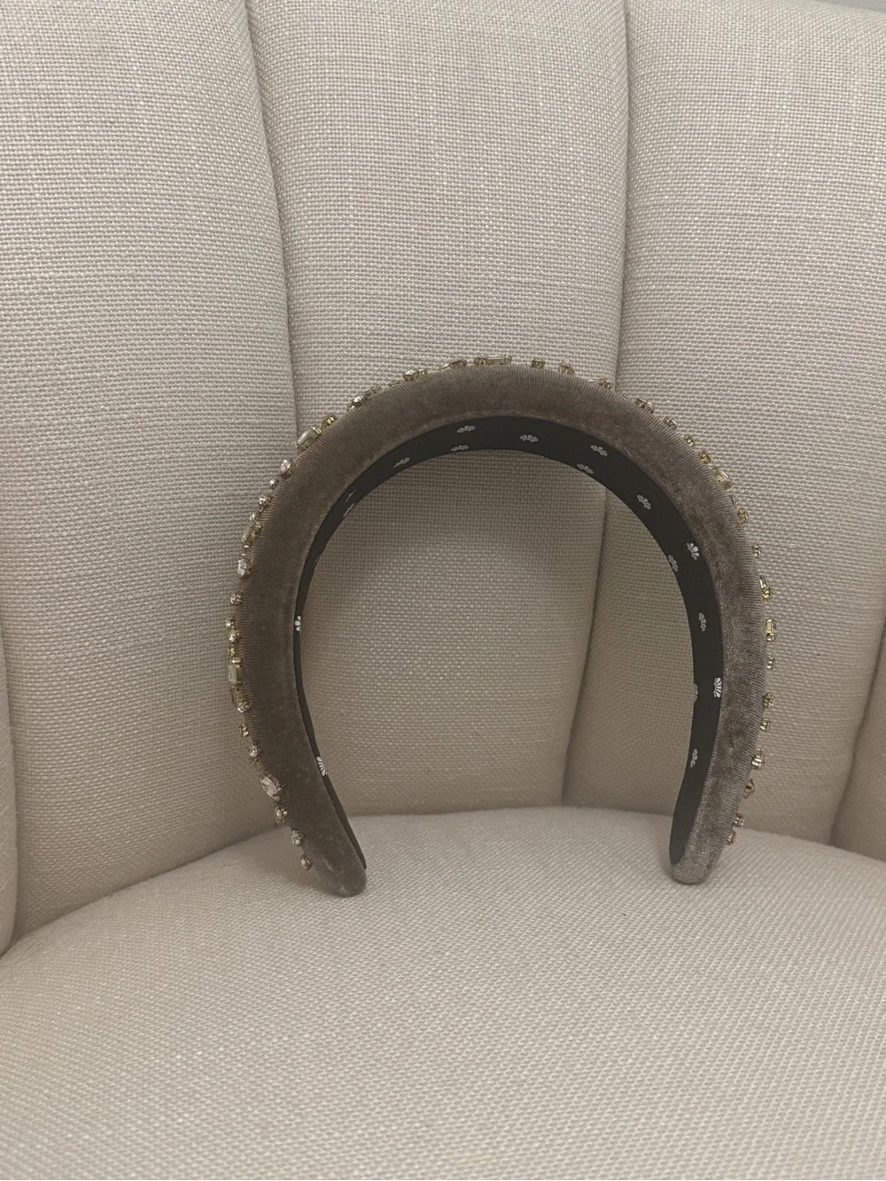 LeLe Sadoughi Taupe crystal-embellished velvet headband